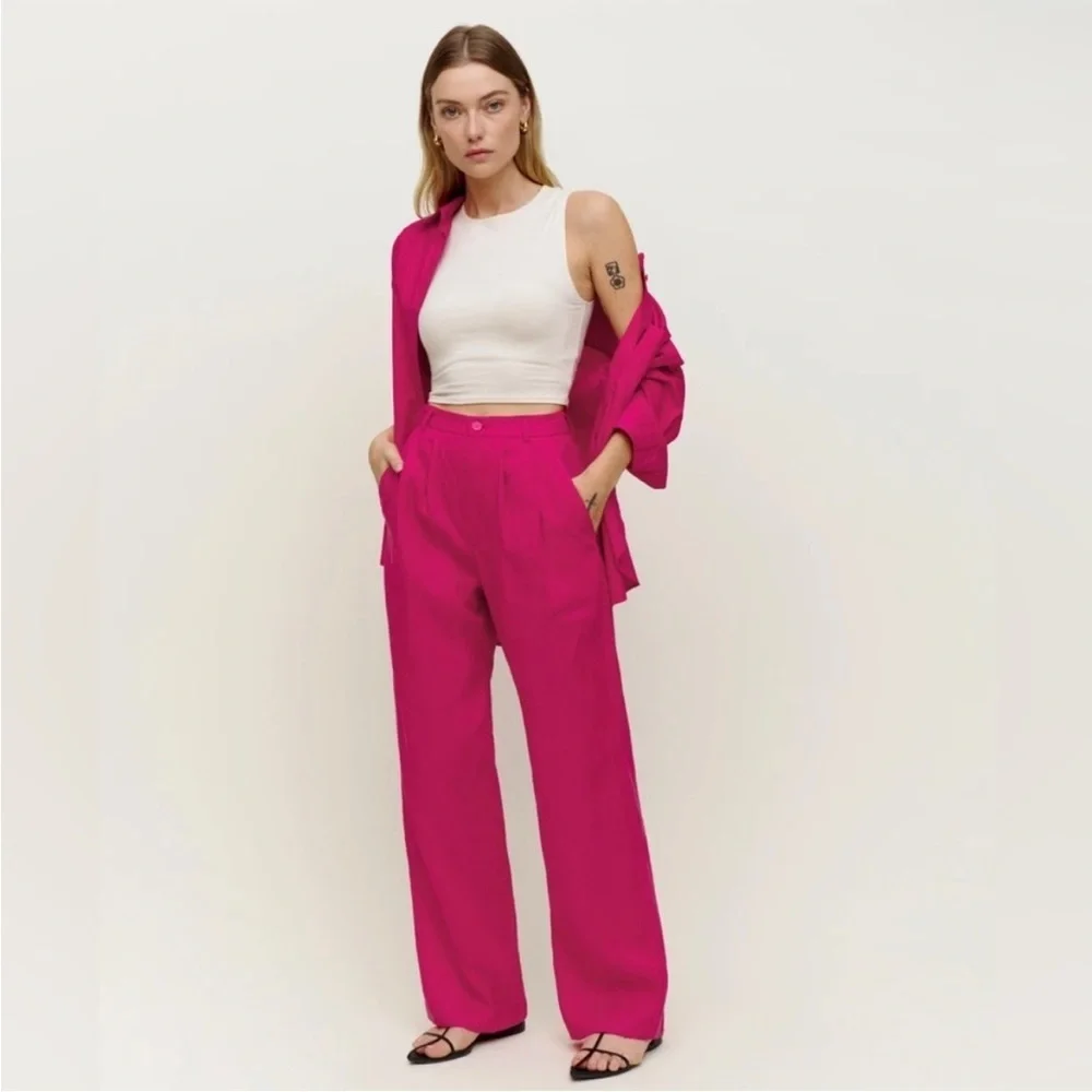 New! Reformation Vesta Fuchsia Pink Wide-Leg Pants 💖 size 0 NWT!